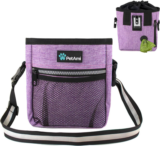 Dog Treat Pouch | Dog Training Pouch Bag with Waist Shoulder Strap, Poop Bag Dispenser and Collapsible Bowl | Treat Training Bag for Treats, Kibbles, Pet Toys | 3 Ways to Wear