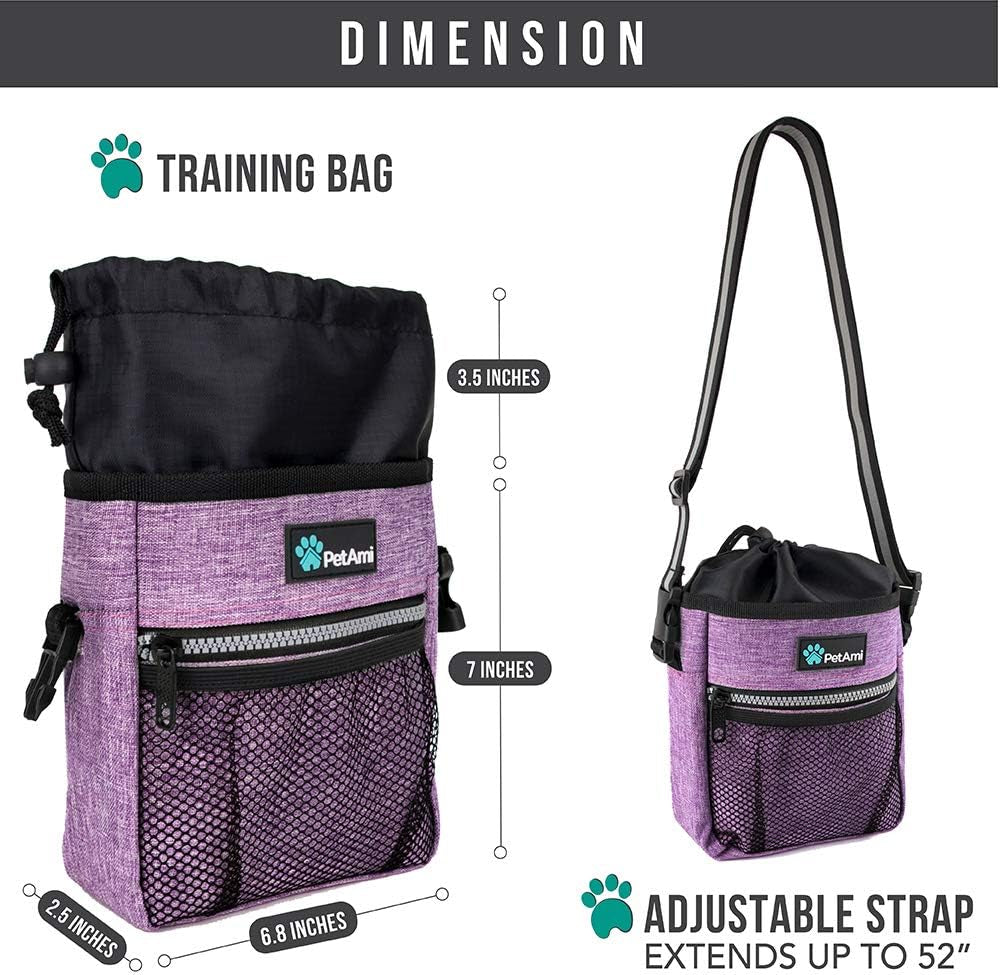 Dog Treat Pouch | Dog Training Pouch Bag with Waist Shoulder Strap, Poop Bag Dispenser and Collapsible Bowl | Treat Training Bag for Treats, Kibbles, Pet Toys | 3 Ways to Wear