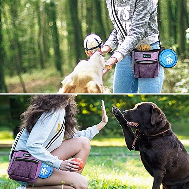 Dog Treat Pouch | Dog Training Pouch Bag with Waist Shoulder Strap, Poop Bag Dispenser and Collapsible Bowl | Treat Training Bag for Treats, Kibbles, Pet Toys | 3 Ways to Wear