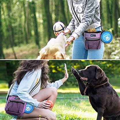 Dog Treat Pouch | Dog Training Pouch Bag with Waist Shoulder Strap, Poop Bag Dispenser and Collapsible Bowl | Treat Training Bag for Treats, Kibbles, Pet Toys | 3 Ways to Wear