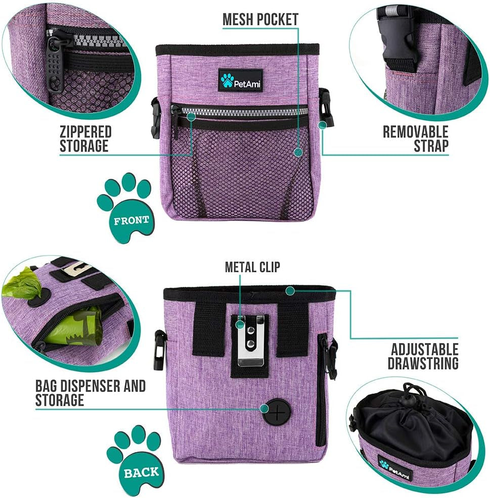 Dog Treat Pouch | Dog Training Pouch Bag with Waist Shoulder Strap, Poop Bag Dispenser and Collapsible Bowl | Treat Training Bag for Treats, Kibbles, Pet Toys | 3 Ways to Wear
