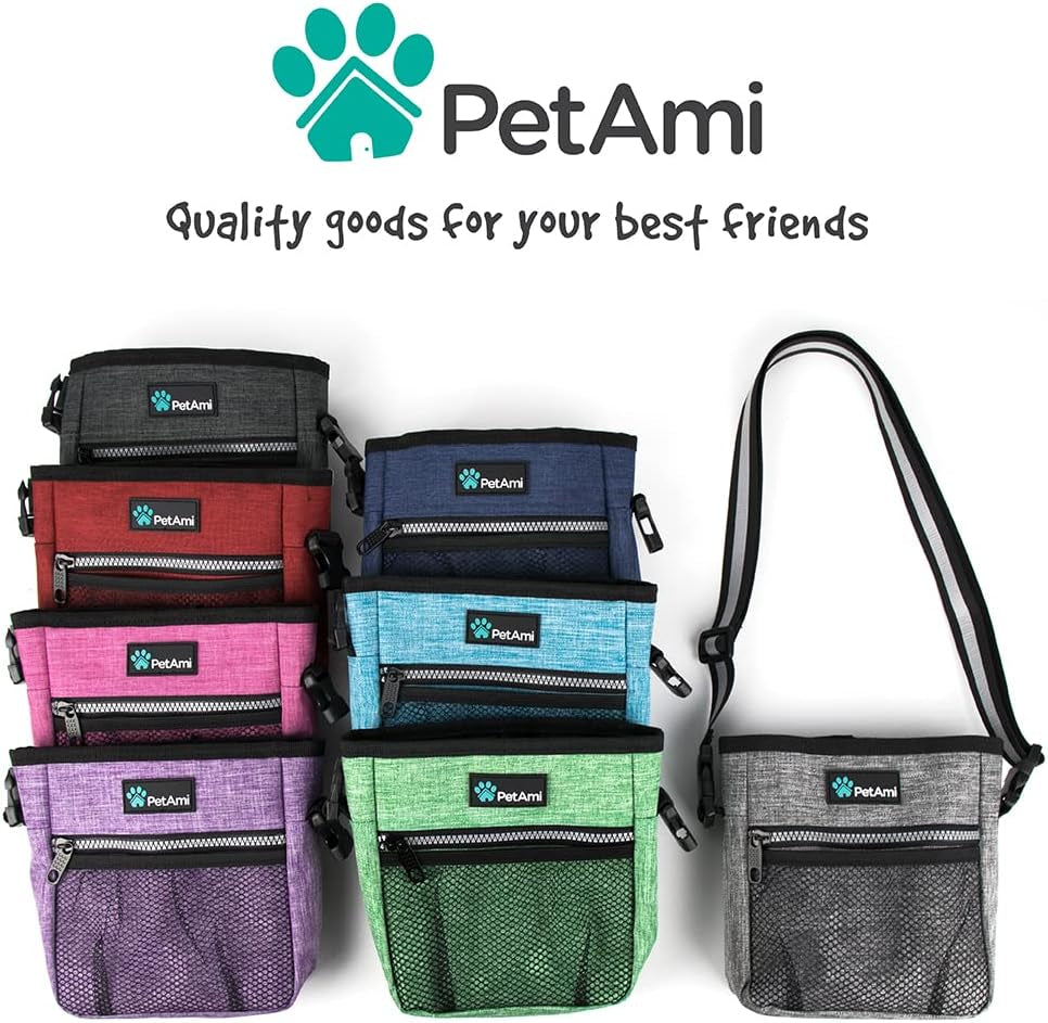 Dog Treat Pouch | Dog Training Pouch Bag with Waist Shoulder Strap, Poop Bag Dispenser and Collapsible Bowl | Treat Training Bag for Treats, Kibbles, Pet Toys | 3 Ways to Wear