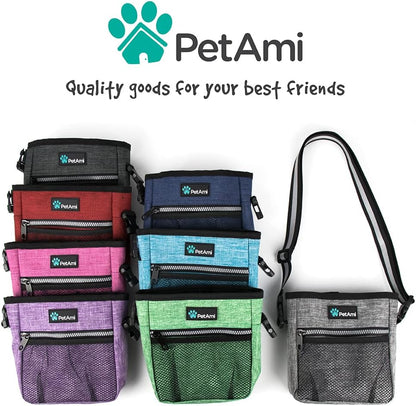 Dog Treat Pouch | Dog Training Pouch Bag with Waist Shoulder Strap, Poop Bag Dispenser and Collapsible Bowl | Treat Training Bag for Treats, Kibbles, Pet Toys | 3 Ways to Wear