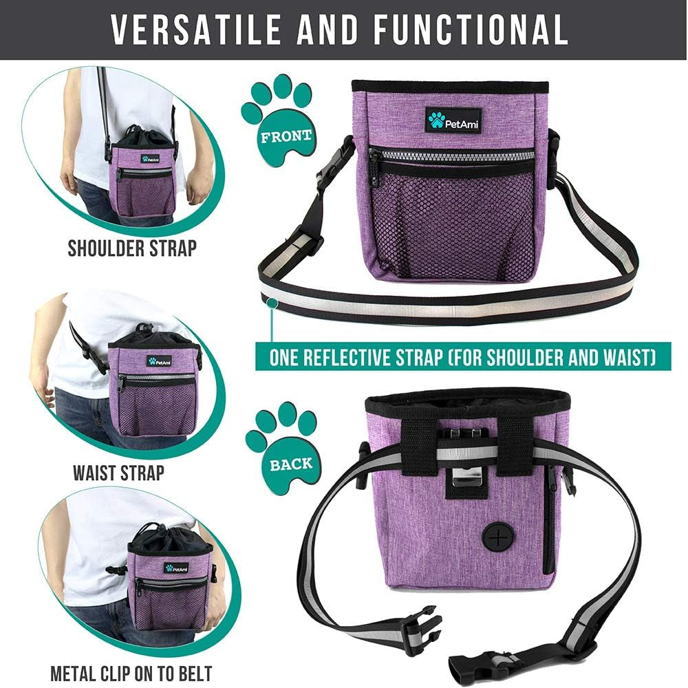 Dog Treat Pouch | Dog Training Pouch Bag with Waist Shoulder Strap, Poop Bag Dispenser and Collapsible Bowl | Treat Training Bag for Treats, Kibbles, Pet Toys | 3 Ways to Wear