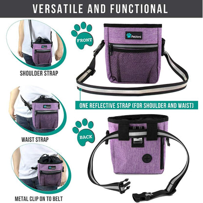 Dog Treat Pouch | Dog Training Pouch Bag with Waist Shoulder Strap, Poop Bag Dispenser and Collapsible Bowl | Treat Training Bag for Treats, Kibbles, Pet Toys | 3 Ways to Wear
